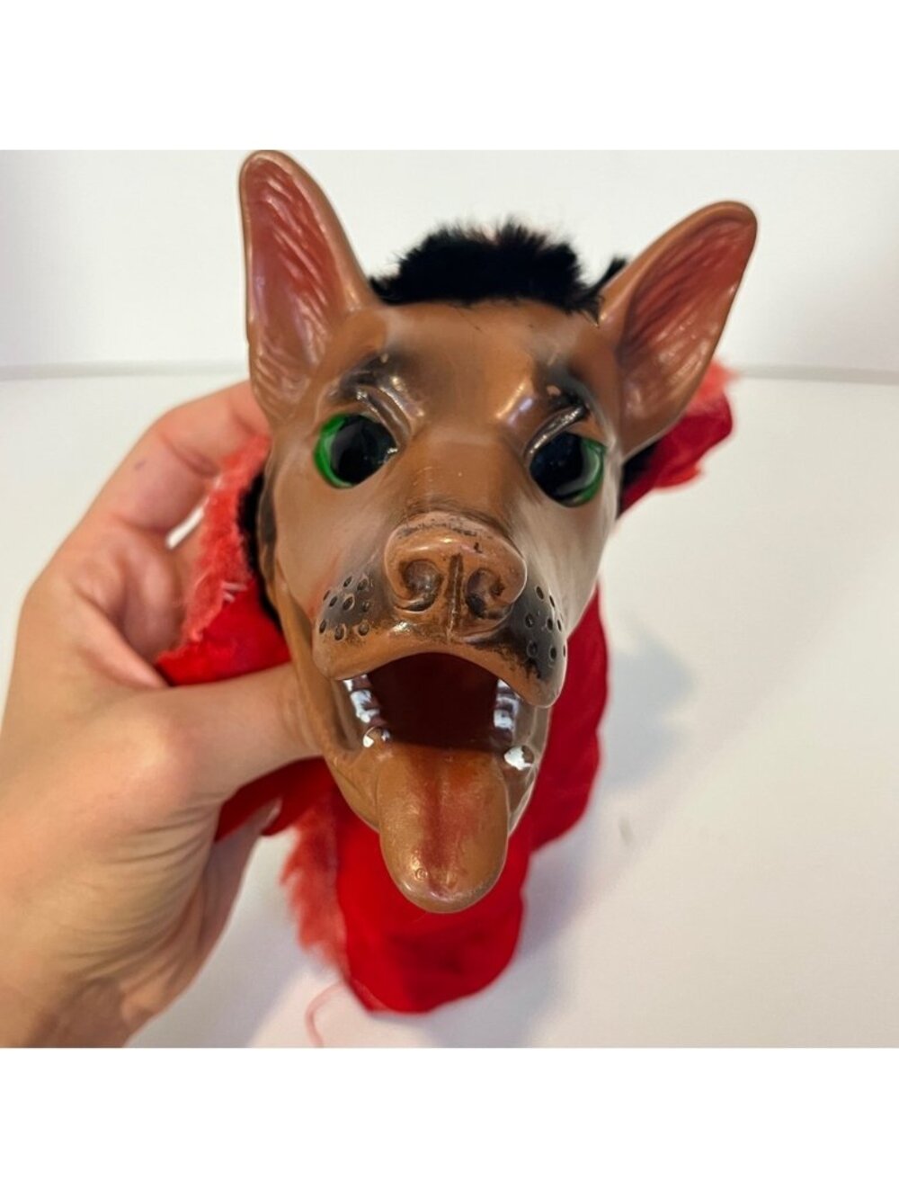 Vintage Hong Kong Big Bad Wolf Hard Rubber Face Hand Puppet Mid-Century Dog - Picture 13 of 13